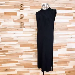 【23区】レーヨン ニット ノースリーブ ロング ワンピース プリーツ M 黒