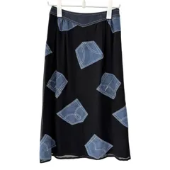 Z1611 jun ashida  ジュンアシダ　シルク混　デニムポケット柄　シフォンスカート　ブラック　黒　レディース　7号