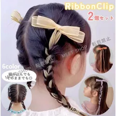 子供へのギフトヘアクリップ ヘアアクセサリー 2個セット キッズ 女の子 子ども ヘアアレンジ 編み込み リボン リボン型 ロングリボン 可愛い 透け感 CCETXW1117P188