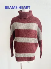 BEAMS HEART　ビームスハート　ニット　F　赤茶×ベージュ　ボーダー柄　タートルネック　送料込み　6459535