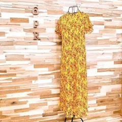 【ザラ】フラワー プリーツ ロング マキシ ワンピース 花柄 総柄 XS 黄×赤