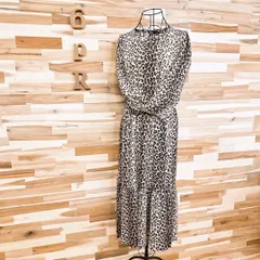 【ザラ】アニマル レオパード ロング ティアード ワンピース M ベージュ×黒