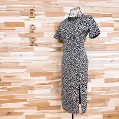 未使用【ザラ】サイド スリット レオパード ワンピース アニマル S 黒ブラック