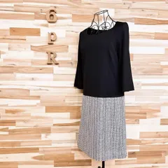 【23区】ツイード スカート ドッキング ワンピース ビジネス 黒ブラック×白