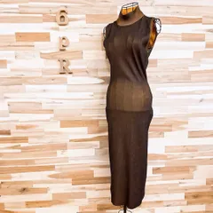 【ザラ】ハイネック ノースリーブ ロング ワンピース ストレッチ L 黒×黄