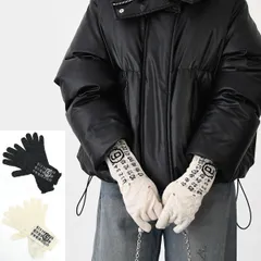 MM6 MAISON MARGIELA エムエムシックス メゾン マルジェラ 手袋 ウール グローブ S52TS0043 M13135 レディース グレー ホワイト ダメージ加工 ロゴ リブ編み smlitemのサムネイル