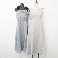 アプレジュール apres jour キャミワンピース 2枚セット ロング チャーム ツィード 2WAYショルダー チェック 千鳥柄 ファー ベージュ 黒 白 ブラック ホワイト F