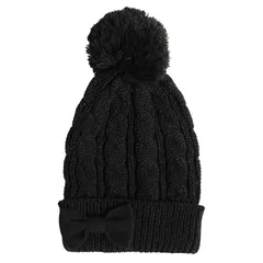 [アリサナ] ニット帽 キッズ ケーブルニット 子供用 女の子 リボン 防寒 (JP, アルファベット, Free Size, ブラック) 0