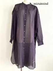 【新品タグ付き】mizuiroind　ミズイロインド　バンドカラーシアーロングギャザーシャツワンピース　シャツ　F　フリーサイズ　日本製　大人　おしゃれ　お出掛け　6459363