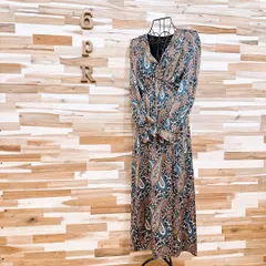 【ザラ】Vネック ペイズリー ロング マキシ ワンピース 総柄 S 茶ブラウン