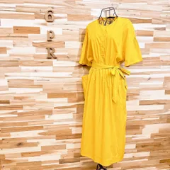 【ザラ】コットン100% ロング マキシ ワンピース 落ち感 M 黄マスタード