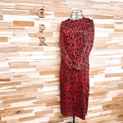 希少【ザラ】アニマル柄 豹 レオパード ロング ワンピース 総柄 M 赤×黒