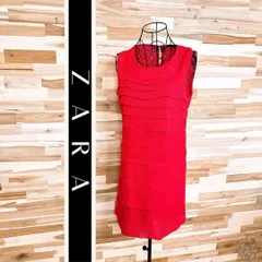 【ザラ】シフォン レイヤー プリーツ ノースリーブ ドレス ワンピース M 赤