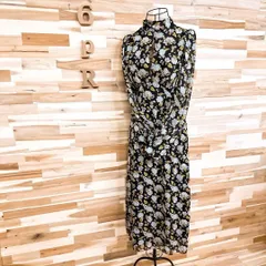 希少【ザラ】シアー シフォン 花柄 ロング ワンピース 長袖 総柄 S 黒×黄