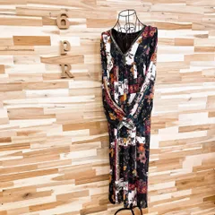 【ザラ】Vネック フラワー パッチワーク プリント ロング ワンピース花柄 S黒