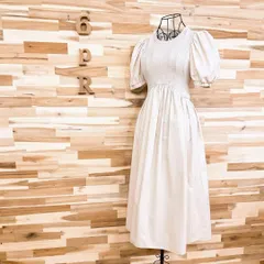 【ザラ】ニット切り替えコットン パフスリーブ ロング ワンピース S アイボリー