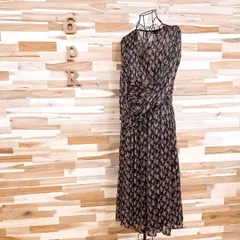 【ザラ】シアー Vネック カシュクール ロング ワンピース 花柄ストライプ L茶