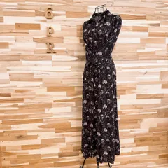 【ザラ】レーヨン ボタニカル 花柄 ロング シャツ ワンピース XS 黒×ピンク