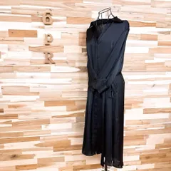 【ザラ】Vネック サテン ロング シャツ ワンピース 長袖 XS 黒ブラック