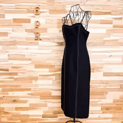 【ザラ】刺繍 ステッチ ロング キャミ ワンピース シンプル M 黒ブラック×白