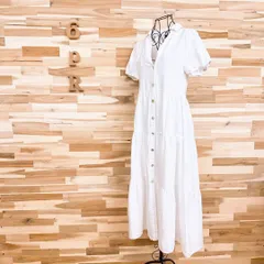 【ザラ】リネン×コットン ブレンド ティアード ロング ワンピース XS 白