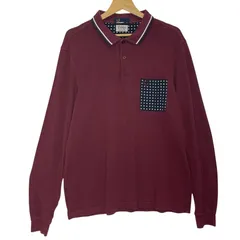 FRED PERRY/フレッドペリー Drake's ドレイクス コラボ デザインポケット 長袖 ポロシャツ ワンポイント刺繡 オーバーサイズ ビックシルエット ポルトガル製 メンズ XL ワインレッド