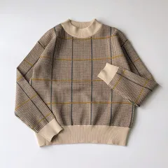 ビームスハート BEAMS HEART ハイネックチェック ニットプルオーバー ベージュ