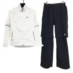 アディダス レインウェア(2WAYジャケット×パンツ) 白×ネイビー ドット 袖着脱可  レディース M/M ゴルフウェア adidas