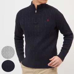 ポロ ラルフローレン POLO RALPH LAUREN メンズ ボーイズライン ニット セーター ハーフジップ プルオーバー ケーブルニット コットンニット 323868894 NAVY