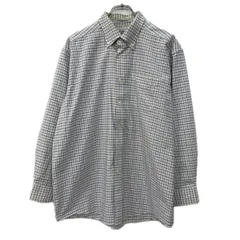L.L.Bean 長袖 チェックシャツ L ホワイト ブルー エルエルビーン ボタンダウン ボタン 胸ポケット コットン100% 春物 a711-5889のサムネイル