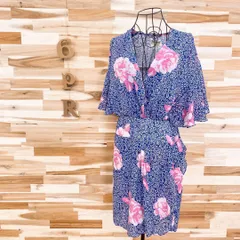 未使用【スカラー】花柄×ペイズリー カシュクール ワンピース 総柄 M紺×ピンク