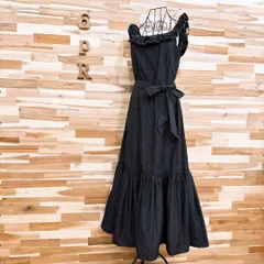 【モスキーノ】ドット ダブル フリル ロング ドレス ワンピース M 黒ブラック