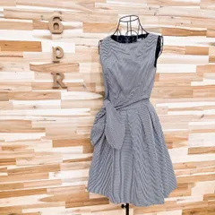 【フレイアイディー】ノースリーブ フレア ワンピース チェック リボン 紺×白