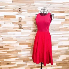 【フレイアイディー】ニット異素材 ドッキング ノースリーブ ロング ワンピース赤