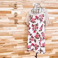 【スーパーハッカ】コットン リネン ブレンド フラワー ワンピース ベージュ