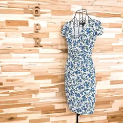 【ローレンラルフローレン】フラワー カシュクール ワンピース 花柄 総柄 青×緑