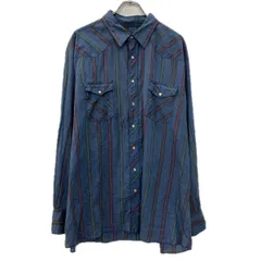 Wrangler 長袖 ストライプシャツ XL～ ネイビー マルチカラー ラングラー スナップボタン ウエスタンシャツ ストライプ 春物 a711-5957のサムネイル
