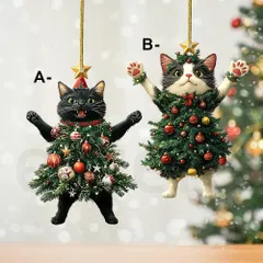 クリスマス ツリー 猫 ツリー服 キーホルダー オーナメント アクリル 2個セット キャット バッグチャーム 車 リュック 用