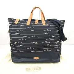 フォッシル トートバッグ ショルダーバッグ 波 2way 鞄 カバン ブランド レディース メンズ ネイビー FOSSIL 【中古】
