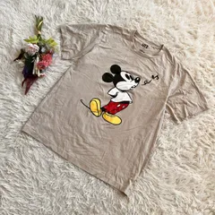 『UNIQLO』ユニクロ　半袖Ｔシャツ　UT　Disney　ディズニー　ミッキーマウス　ミッキースタンズ　コラボ　クルーネック　綿100％　コットン100％　ユニセックス　ベージュ(XL)