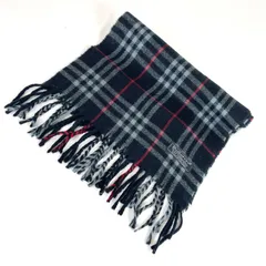 t2070 バーバリー マフラー チェック  濃紺　ネイビー ウール100% イングランド製 男女兼用 ユニセックス フリンジ