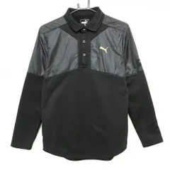 【超美品】プーマ 長袖ポロシャツ 黒×ダークグレー 切替 裏微起毛 袖ワッペン メンズ M ゴルフウェア PUMA