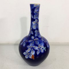 花瓶 『深川製磁』瑠璃色 金彩 葡萄柄 - メルカリ