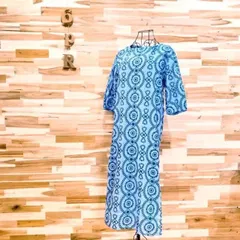 希少【ザラ】ボタニカル 花 刺繍 ワンピース エスニック 総柄 XS 青×緑