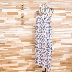 【ザラ】花柄 フラワー 総プリーツ ロング キャミ ワンピース M ピンク×青