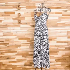 未使用【ザラ】ボタニカル フラワー ロング キャミ ワンピース 花柄 XS白×黒