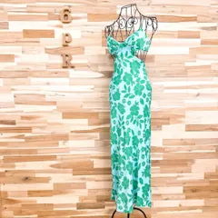 【ザラ】カットアウト フラワー ロング キャミ ワンピース 花柄 XS 青×緑