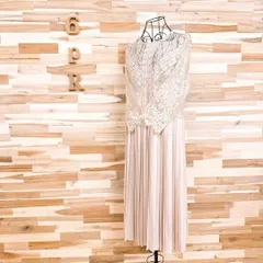 【ザラ】メッシュ レース プリーツ ロング ドレス ワンピース XXLアイボリー