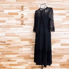 【ザラ】メッシュ レース プリーツ ドッキング ロング ドレス ワンピースXL黒