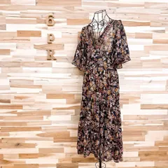 未使用/希少【ザラ】シフォン カットアウト ティアード ロング ワンピース M黒